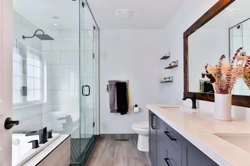 Walk-in shower installation illustration