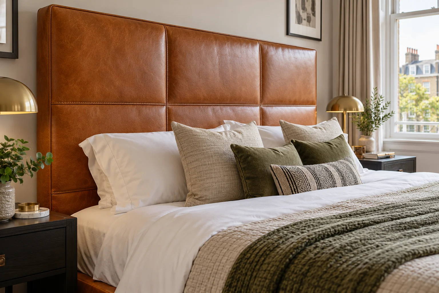 Leather and faux-leather headboard fitting illustration